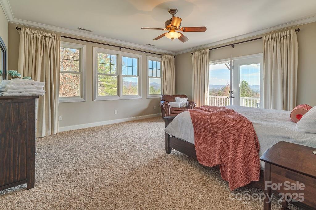 61 Buckle Ridge Weaverville, NC 28787 - Photo 16 of 42 a spacious bedroom with a bed and a chandelier
