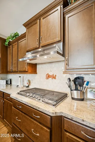 a living room with granite countertop furniture and a potted plant