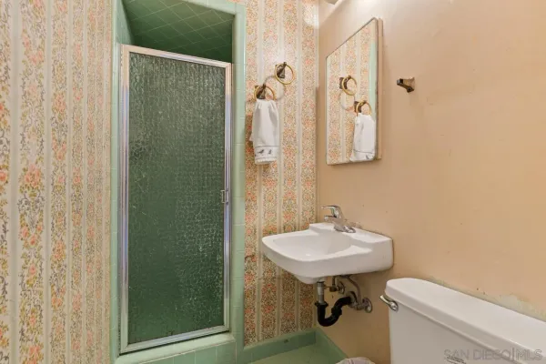 a bathroom with a sink a mirror and a toilet