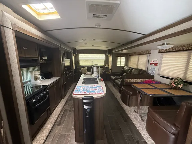 a kitchen with lots of counter top space