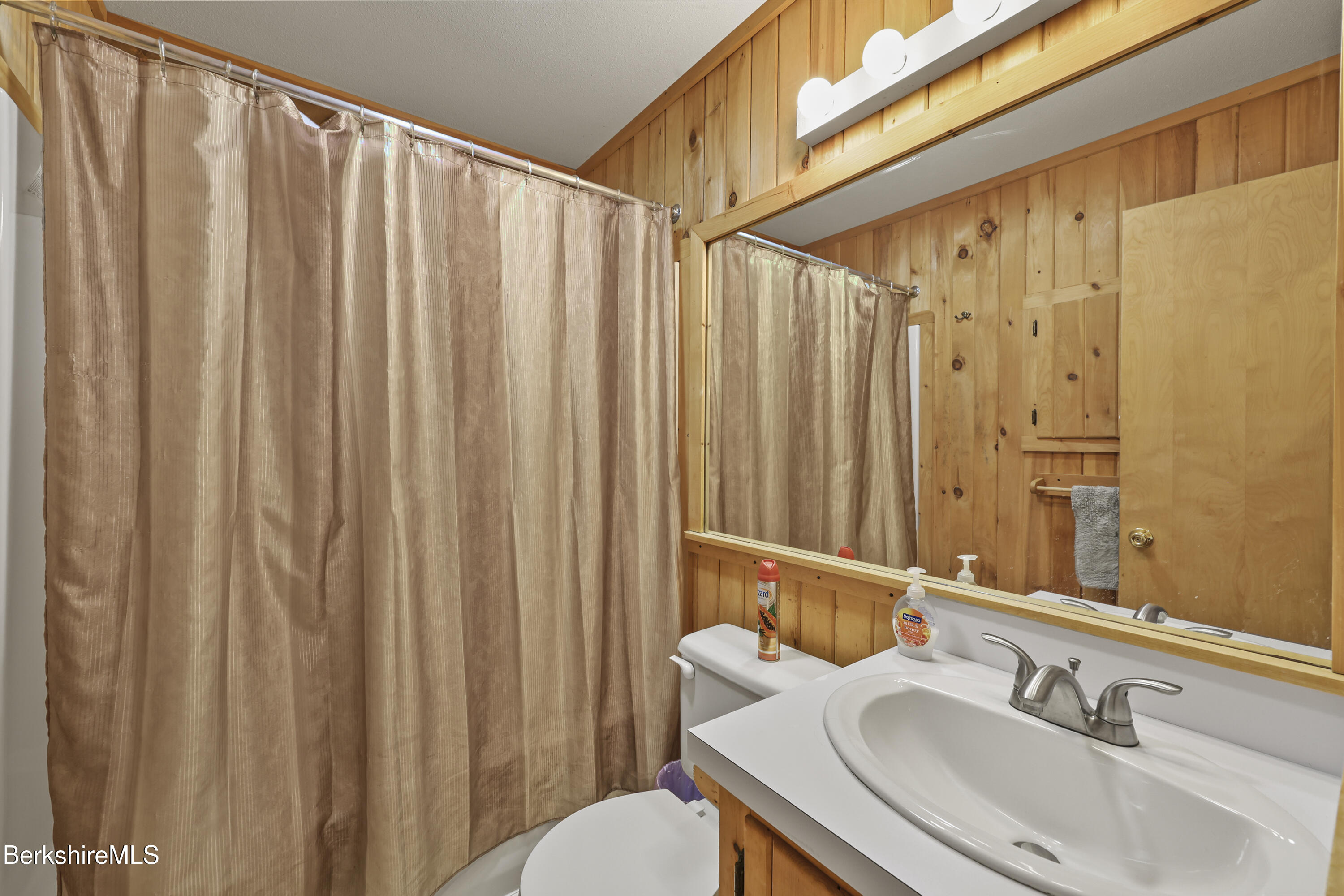 125 Town Hill Road Sandisfield, MA 01255 - Photo 34 of 42 a bathroom with a sink a toilet and shower curtain