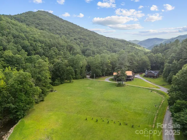 a view of a big yard with a mountain
