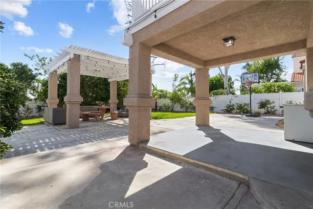 an aerial view of a house with a garden