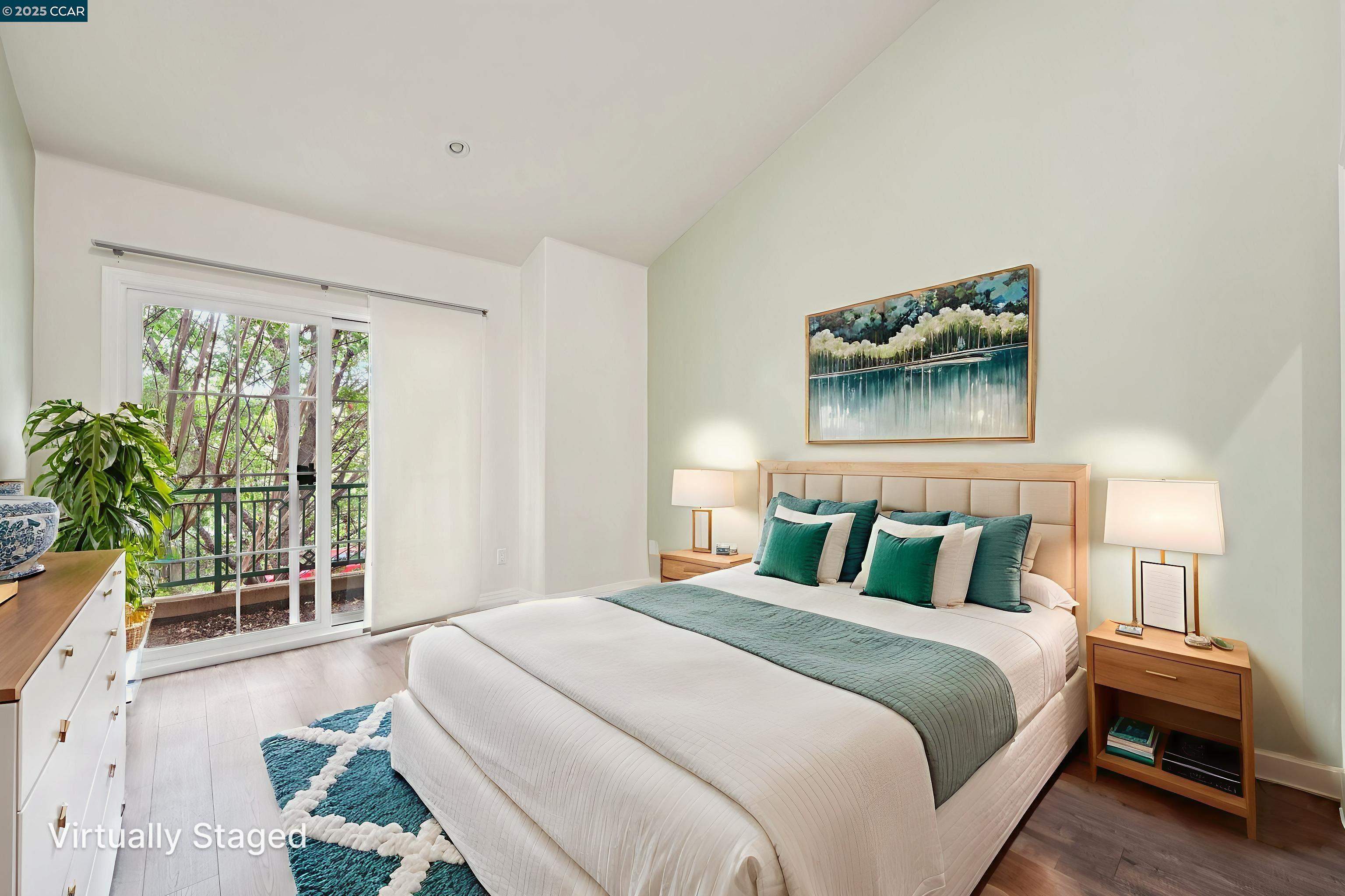 1539 Geary Road, Unit C Walnut Creek, CA 94597 - Photo 14 of 21 a bedroom with a bed and a potted plant