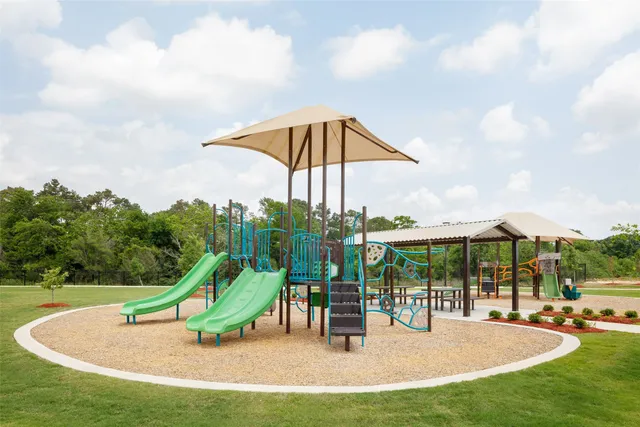 a view of a park with slide