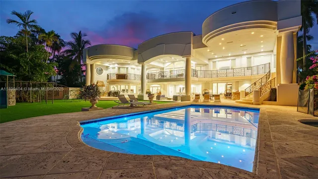 a view of a swimming pool with a yard