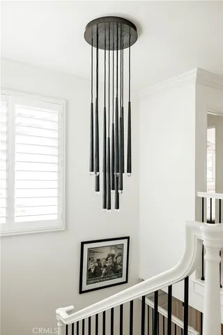 a view of a hallway with windows