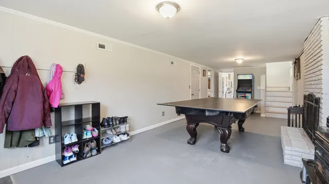 a view of a room with shelves