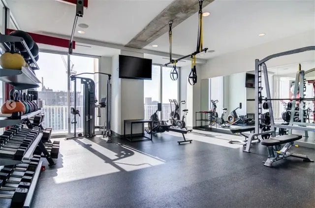 a view of a room with gym equipment