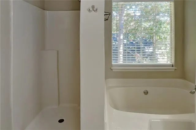 a bathroom with a bathtub