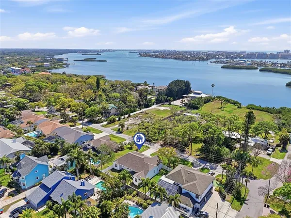 a view of a city and lake