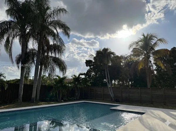 a view of outdoor space with palm trees