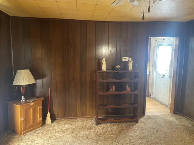 a room with a chandelier