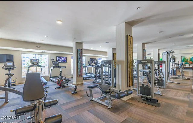 a view of a room with gym equipment