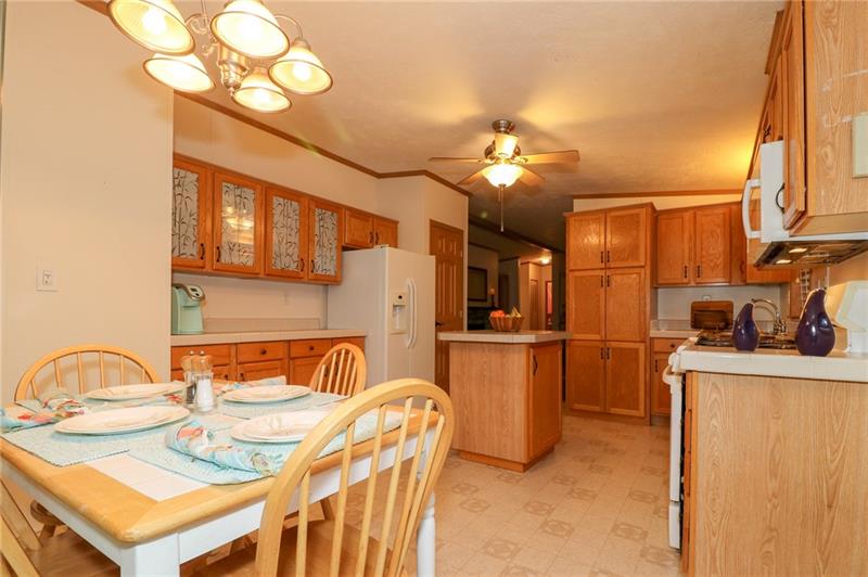120 Goldscheitter Road Sarver, PA 16055 - Photo 7 of 20 THE KITCHEN FEATURES FROSTED GLASS FRONT CABINETS OVER THE BUFFET AREA TO THE LEFT OF THE REFRIGERATOR. THE PANTRY IS ON THE OTHER SIDE OF THE REFRIGERATOR. SO MUCH STORAGE SPACE!