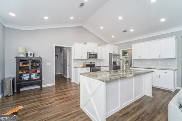 a large white room with a large window