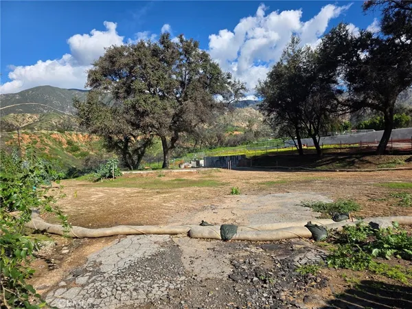 a view of dirt yard with green space