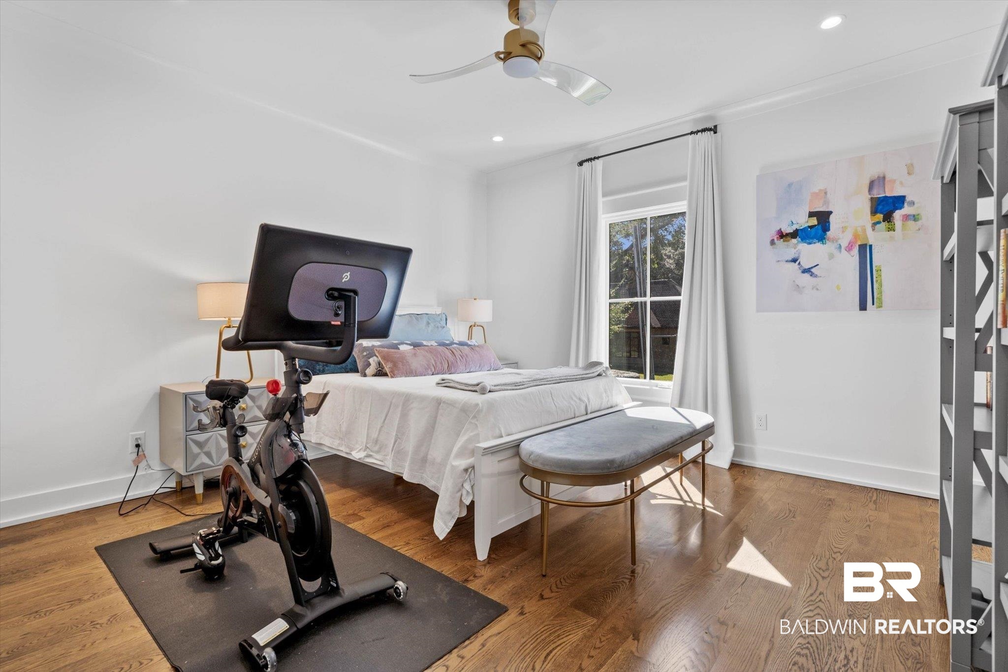 4602 Kingswood Drive Mobile, AL 36608 - Photo 32 of 45 Bedroom featuring light wood-style floors, a ceiling fan, and recessed lighting