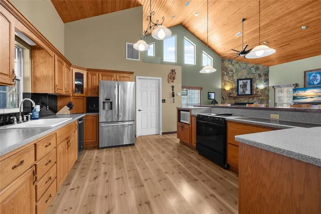 a view of a yard with trees in the background