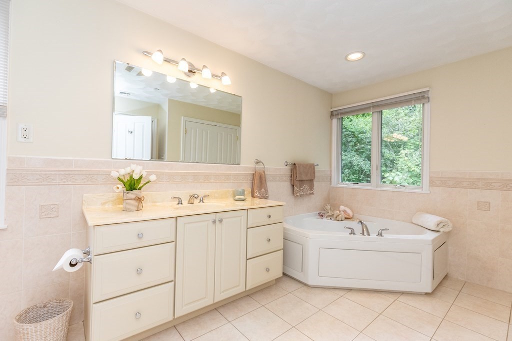 216 Rangeway Road, Unit 161 Billerica, MA 01862 - Photo 25 of 39 a bathroom with a double vanity sink a mirror and a bathtub