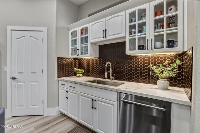 an aerial view of a house with a garden