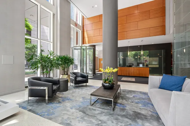 a living room filled with furniture and a potted plant