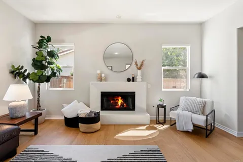 a workspace with furniture and book shelf