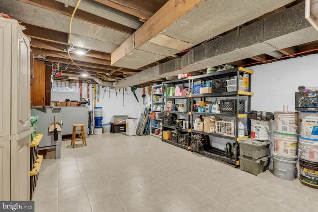 a view of a storage room with racks