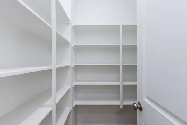 a view of walk in closet with empty racks