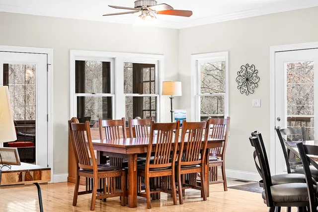 a view of a living room and kitchen view