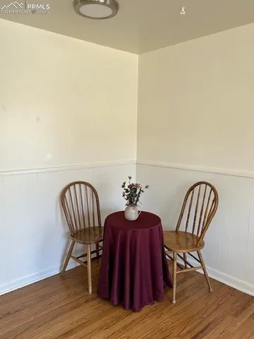 a view of a chair and table