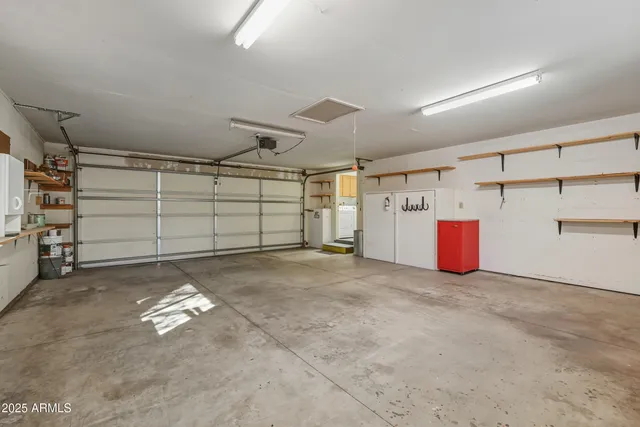 a view of a garage with furniture