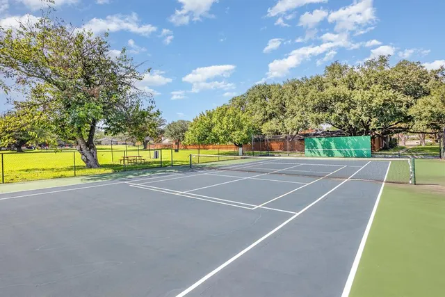 an outdoor space with seating