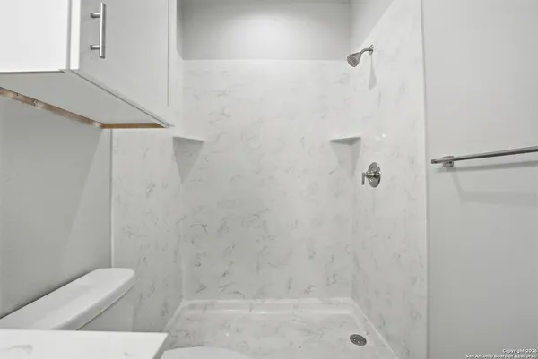a bathroom with a bathtub