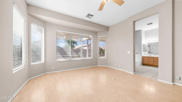 a view of a room with an empty shelves