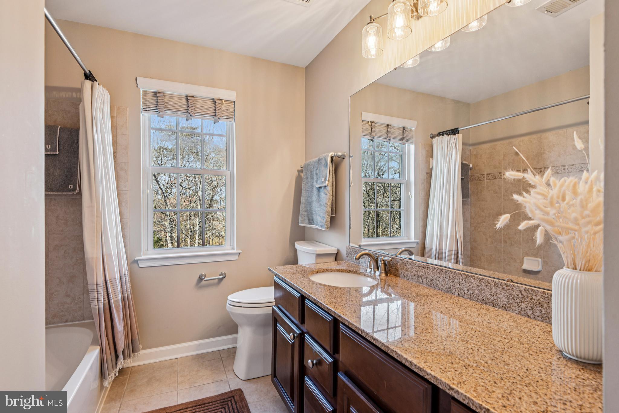 1705 Wolcott Way Hanover, MD 21076 - Photo 46 of 67 a bathroom with a granite countertop sink a toilet a mirror and a tub