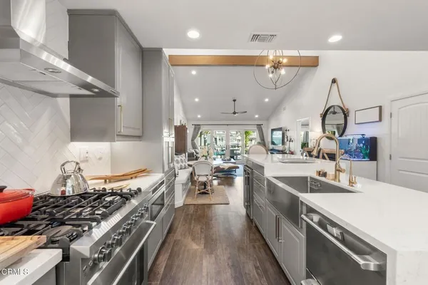 a kitchen with lots of counter top space