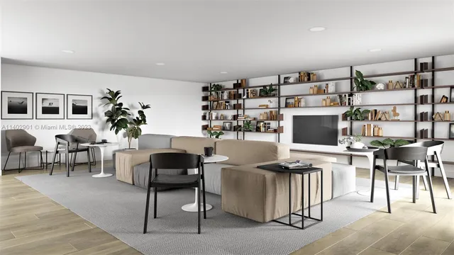 a living room with furniture a rug and a window