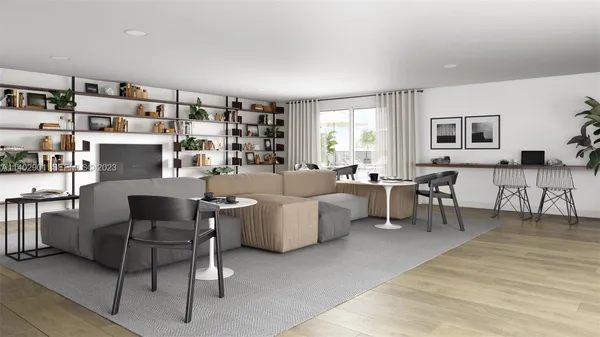 a view of a livingroom with furniture and windows