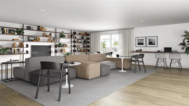 a view of a livingroom with furniture and windows