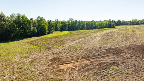 a view of a field with an ocean view