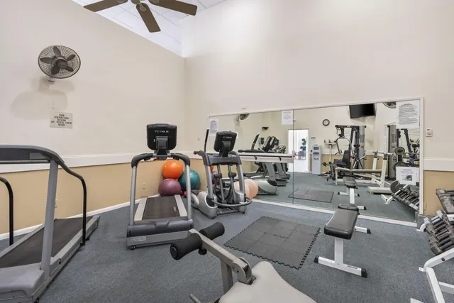 a room with gym equipment