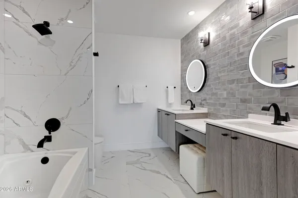 a bathroom with a bathtub