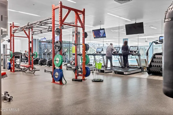 a view of a room with gym equipment