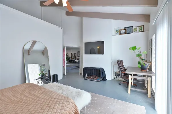 a view of a room with racks on the wall