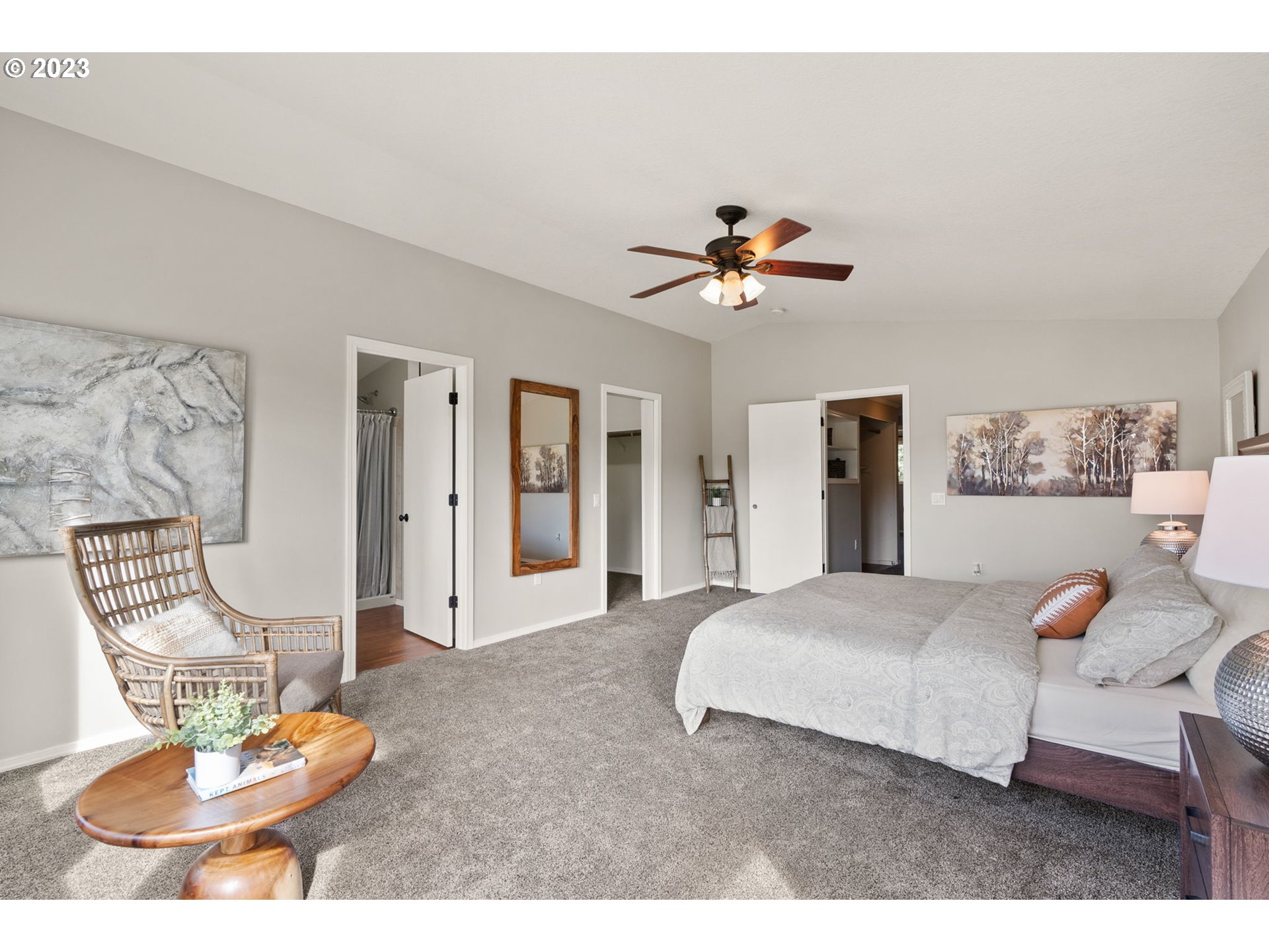 31170 Southwest Firdale Road Cornelius, OR 97113 - Photo 15 of 46 a bedroom with a bed and ceiling fan
