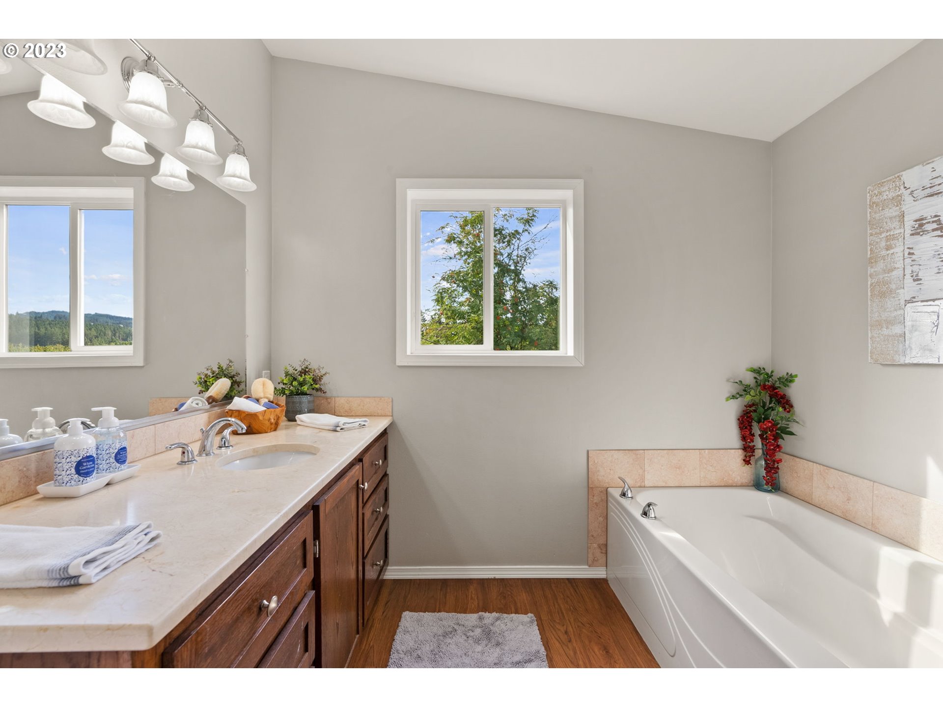 31170 Southwest Firdale Road Cornelius, OR 97113 - Photo 17 of 46 a bathroom with a sink a tub and a mirror