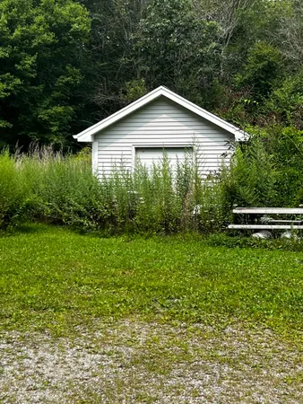 a front view of house with yard and green space