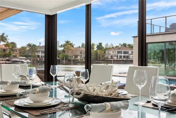 a room with furniture and a floor to ceiling window