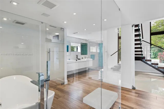 a view of balcony with furniture